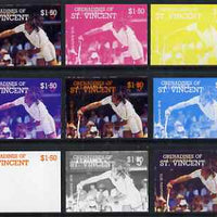 St Vincent - Grenadines 1988 International Tennis Players $1.50 Ilie Nastase - the set of 9 imperf progressive proofs comprising the 5 individual colours plus 2, 3, 4 & all 5-colour composites, unmounted mint, as SG 586