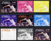 St Vincent - Grenadines 1988 International Tennis Players $1.50 Ilie Nastase - the set of 9 imperf progressive proofs comprising the 5 individual colours plus 2, 3, 4 & all 5-colour composites, unmounted mint, as SG 586