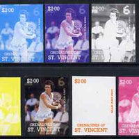 St Vincent - Grenadines 1988 International Tennis Players $2 Billie Jean King - the set of 9 imperf progressive proofs comprising the 5 individual colours plus 2, 3, 4 & all 5-colour composites, unmounted mint, as SG 587