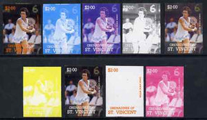 St Vincent - Grenadines 1988 International Tennis Players $2 Billie Jean King - the set of 9 imperf progressive proofs comprising the 5 individual colours plus 2, 3, 4 & all 5-colour composites, unmounted mint, as SG 587