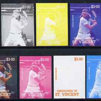 St Vincent - Grenadines 1988 International Tennis Players $3 Bjorn Borg - the set of 9 imperf progressive proofs comprising the 5 individual colours plus 2, 3, 4 & all 5-colour composites, unmounted mint, as SG 588