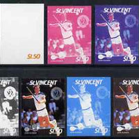 St Vincent 1987 International Tennis Players $1.50 John McEnroe - the set of 9 imperf progressive proofs comprising the 5 individual colours plus 2, 3, 4 & all 5-colour composites, unmounted mint, as SG 1062