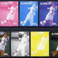 St Vincent 1987 International Tennis Players 80c Ivan Lendl - the set of 9 imperf progressive proofs comprising the 5 individual colours plus 2, 3, 4 & all 5-colour composites, unmounted mint, as SG 1059