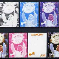 St Vincent 1987 International Tennis Players $1.75 Martina Navratilova - the set of 9 imperf progressive proofs comprising the 5 individual colours plus 2, 3, 4 & all 5-colour composites, unmounted mint, as SG 1063