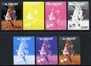 St Vincent 1987 International Tennis Players $1 Chris Evert - the set of 7 imperf progressive proofs comprising the 4 individual colours plus 2, 3 & all 4-colour composites, unmounted mint, as SG 1060