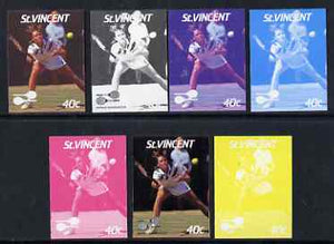 St Vincent 1987 International Tennis Players 40c Hanna Mandikova - the set of 7 imperf progressive proofs comprising the 4 individual colours plus 2, 3 & all 4-colour composites, unmounted mint, as SG 1057