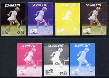 St Vincent 1987 International Tennis Players $1.25 Steffi Graf - the set of 7 imperf progressive proofs comprising the 4 individual colours plus 2, 3 & all 4-colour composites, unmounted mint, as SG 1061