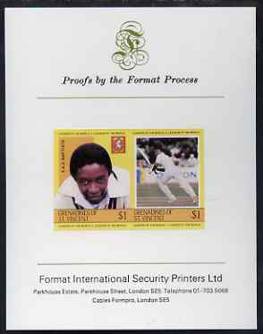 St Vincent - Grenadines 1984 Cricketers #1 E A Baptiste $1 se-tenant imperf pair mounted on Format International proof card (as SG 301a)