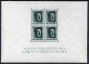 Germany 1937 Hitler's Culture Fund perf m/sheet unmounted mint but minor wrinkles SG MS635