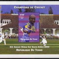 Chad 2002 Cricket World Cup perf m/sheet #3 showing Sanath Jayasuriya unmounted mint. Note this item is privately produced and is offered purely on its thematic appeal.