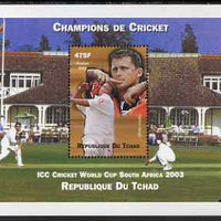 Chad 2002 Cricket World Cup perf m/sheet #5 showing Darren Gough unmounted mint. Note this item is privately produced and is offered purely on its thematic appeal.