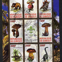 Djibouti 2010 Dinosaurs & Mushrooms #2 perf sheetlet containing 8 values plus label with Scout logo fine cto used