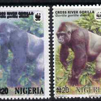 Nigeria 2008 WWF - Gorilla N20 perf essay trial with an overal bluish colour, very thick lettering and without imprint complete with normal for comparison, unmounted mint but some ink offset.,Very few produced