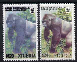 Nigeria 2008 WWF - Gorilla N20 perf essay trial with an overal bluish colour, very thick lettering and without imprint - this example unusually shows the country as XIGERIA (Broken N) complete with normal for comparison, unmounted……Details Below