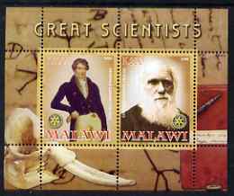 Malawi 2008 Great Scientists #2 - Darwin & Cuvier perf sheetlet containing 2 values each with Rotary logo, unmounted mint