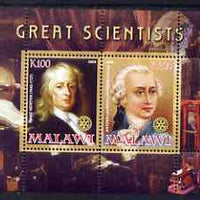 Malawi 2008 Great Scientists #7 - Newton & Lavoisier perf sheetlet containing 2 values each with Rotary logo, unmounted mint