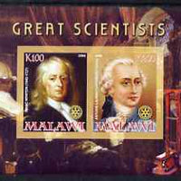 Malawi 2008 Great Scientists #7 - Newton & Lavoisier imperf sheetlet containing 2 values each with Rotary logo, unmounted mint