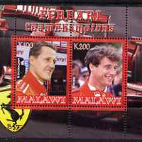 Malawi 2008 Ferrari Team Formula 1 Champions #3 - Schumacher & Irvine perf sheetlet containing 2 values unmounted mint