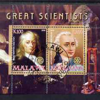 Malawi 2008 Great Scientists #7 - Newton & Lavoisier perf sheetlet containing 2 values each with Rotary logo, fine cto used