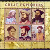 Malawi 2008 Great Explorers #1 perf sheetlet containing 6 values unmounted mint