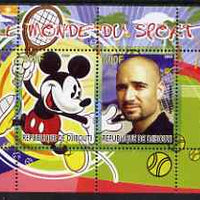 Djibouti 2008 Disney & World of Sport - Tennis & Andre Agassi perf sheetlet containing 2 values unmounted mint