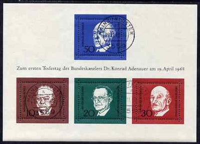 Germany - West 1968 Adenauer Commemoration (1st issue) m/sheet fine cds used SG MS1459