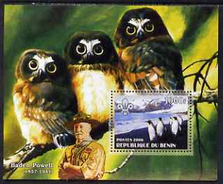 Benin 2006 Penguins #1 (with Olws & Baden Powell in background) perf m/sheet unmounted mint