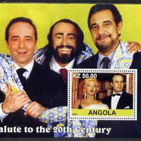 Angola 2002 Salute to the 20th Century #05 perf s/sheet - Marilyn, Marlon Brando & Three Tenors, unmounted mint