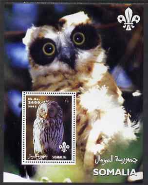 Somalia 2002 Owls #2 perf s/sheet with Scouts Logo, unmounted mint