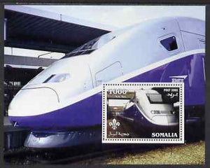 Somalia 2002 SNCF High Speed Train #1 perf m/sheet with Scout Logo unmounted mint