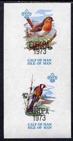 Calf of Man 1973 Europa opt'd on Birds imperf m/sheet (showing 10m Robin & 45m Goldfinch - from first printing without the birds' names) unmounted mint with Scout logo, Rosen CA314MS