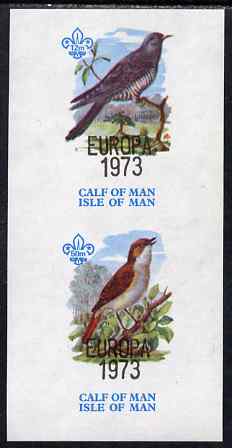 Calf of Man 1973 Europa opt'd on Birds imperf m/sheet (showing 12m Cuckoo & 50m Nightingale - from first printing without the birds' names) unmounted mint with Scout logo, Rosen CA315MS