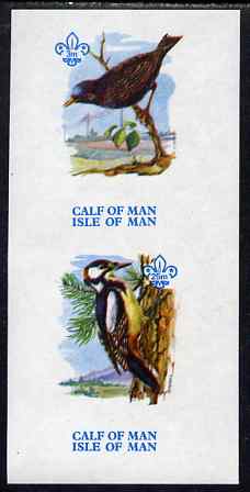 Calf of Man 1973 Birds imperf m/sheet (showing 3m Starling & 25m Woodpecker - from first printing without the birds' names) unmounted mint with Scout logo, Rosen CA312MS