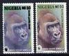 Nigeria 2008 WWF - Gorilla N150 perf essay trial with an overal bluish colour, very thick lettering and without imprint, unmounted mint but some ink offset plus normal.