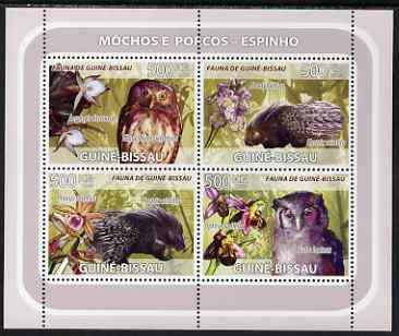 Guinea - Bissau 2008 Owls and Porcupines (with orchids) perf sheetlet containing 4 values unmounted mint