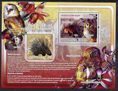 Guinea - Bissau 2008 Owls and Porcupines (with orchids) perf souvenir sheet unmounted mint