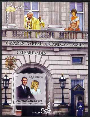 Guinea - Bissau 2005 Royal Wedding Prince Charles and Camilla Parker Bowles perf souvenir sheet (also featuring Pope Jean-Paul II and Princess Diana) unmounted mint Mi,Bl 482