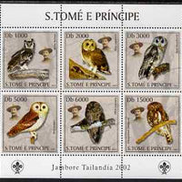 St Thomas & Prince Islands 2003 Owls (with Lord Baden Powell) perf sheetlet containing 6 values unmounted mint Mi 2019-24