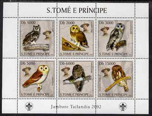 St Thomas & Prince Islands 2003 Owls (with Lord Baden Powell) perf sheetlet containing 6 values unmounted mint Mi 2019-24