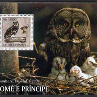 St Thomas & Prince Islands 2003 Owls (with Lord Baden-Powell) perf souvenir sheet unmounted mint Mi Bl 1430