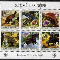 St Thomas & Prince Islands 2003 Dinosaurs (with Scout emblem) perf sheetlet containing 6 values unmounted mint Mi 1974-79