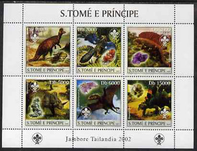 St Thomas & Prince Islands 2003 Dinosaurs (with Scout emblem) perf sheetlet containing 6 values unmounted mint Mi 1974-79