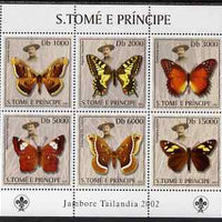 St Thomas & Prince Islands 2003 Butterflies (with Lord Baden-Powell) perf sheetlet containing 6 values unmounted mint Mi 2013-18