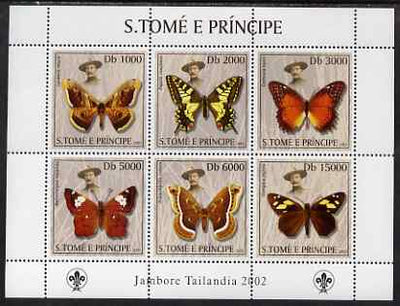 St Thomas & Prince Islands 2003 Butterflies (with Lord Baden-Powell) perf sheetlet containing 6 values unmounted mint Mi 2013-18