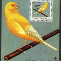 St Thomas & Prince Islands 2003 Canaries (with Lord Baden-Powell) perf souvenir sheet unmounted mint Mi Bl 1431