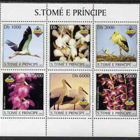 St Thomas & Prince Islands 2003 Storks & Orchids perf sheetlet containing 6 values unmounted mint Mi 2049-54