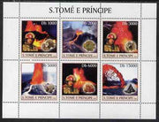 St Thomas & Prince Islands 2003 Volcanoes (with Molten Lava Fire-fighter & minerals) perf sheetlet containing 6 values unmounted mint Mi 1981-86