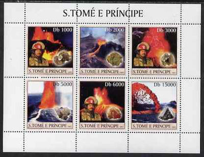 St Thomas & Prince Islands 2003 Volcanoes (with Molten Lava Fire-fighter & minerals) perf sheetlet containing 6 values unmounted mint Mi 1981-86