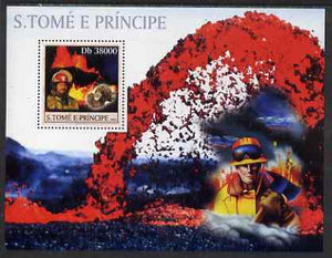 St Thomas & Prince Islands 2003 Volcanoes (with Molten Lava Fire-fighter & minerals) perf souvenir sheet unmounted mint Mi Bl 1424