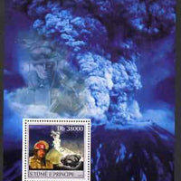 St Thomas & Prince Islands 2003 Volcanoes (with Ash Clouds Fire-fighter & minerals) perf souvenir sheet unmounted mint Mi Bl 1425